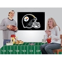 Pittsburgh Steelers Party Kit Includes Tablecloth & Flag Pittsburgh Steelers Partry Kit Includes 72" x 52 reusable vinyl tablecloth and 2 x 3 foot Applique Flag Embroidered Nylon Fan Banner - perfect for all your tailgating and in-home parties